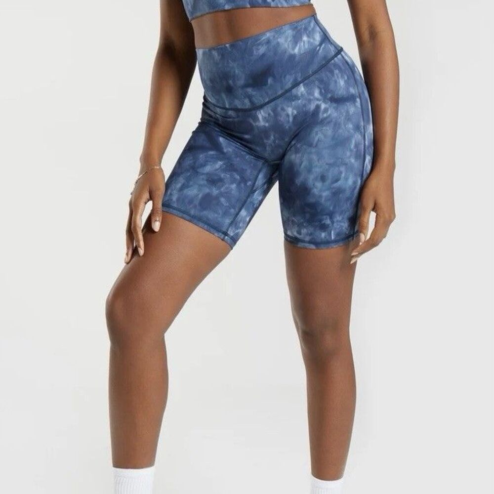 Women's High-Waist Blue Tie-Dye Biker Shorts